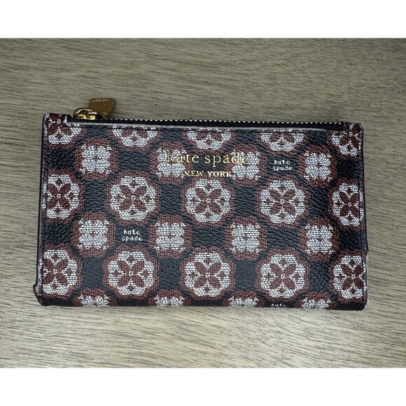 Kate Spade New York Flower Monogram Canvas Bifold Slim Wallet - Picture 1 of 4